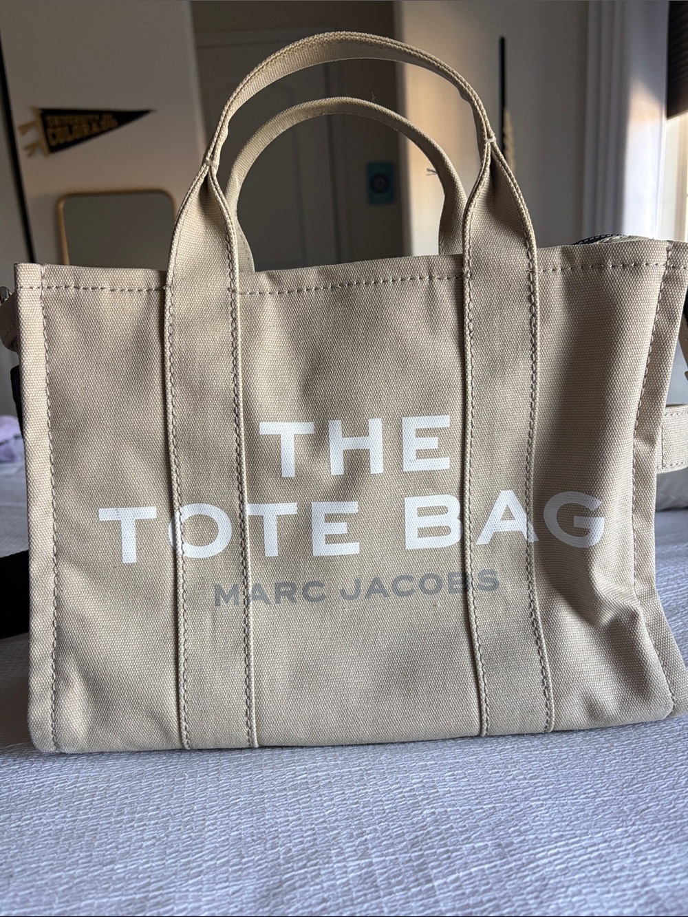 Marc Jacobs Beige Canvas Tote Bag with White Logo